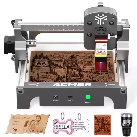 ACMER Mini Portable Laser Engraver DIY Machine CNC Router Wood Cutting Painted Dog Tag Paper Leather Wooden Plastic Logo CNC Machine Christmas Valentine's Day Gifts Business Street Vending