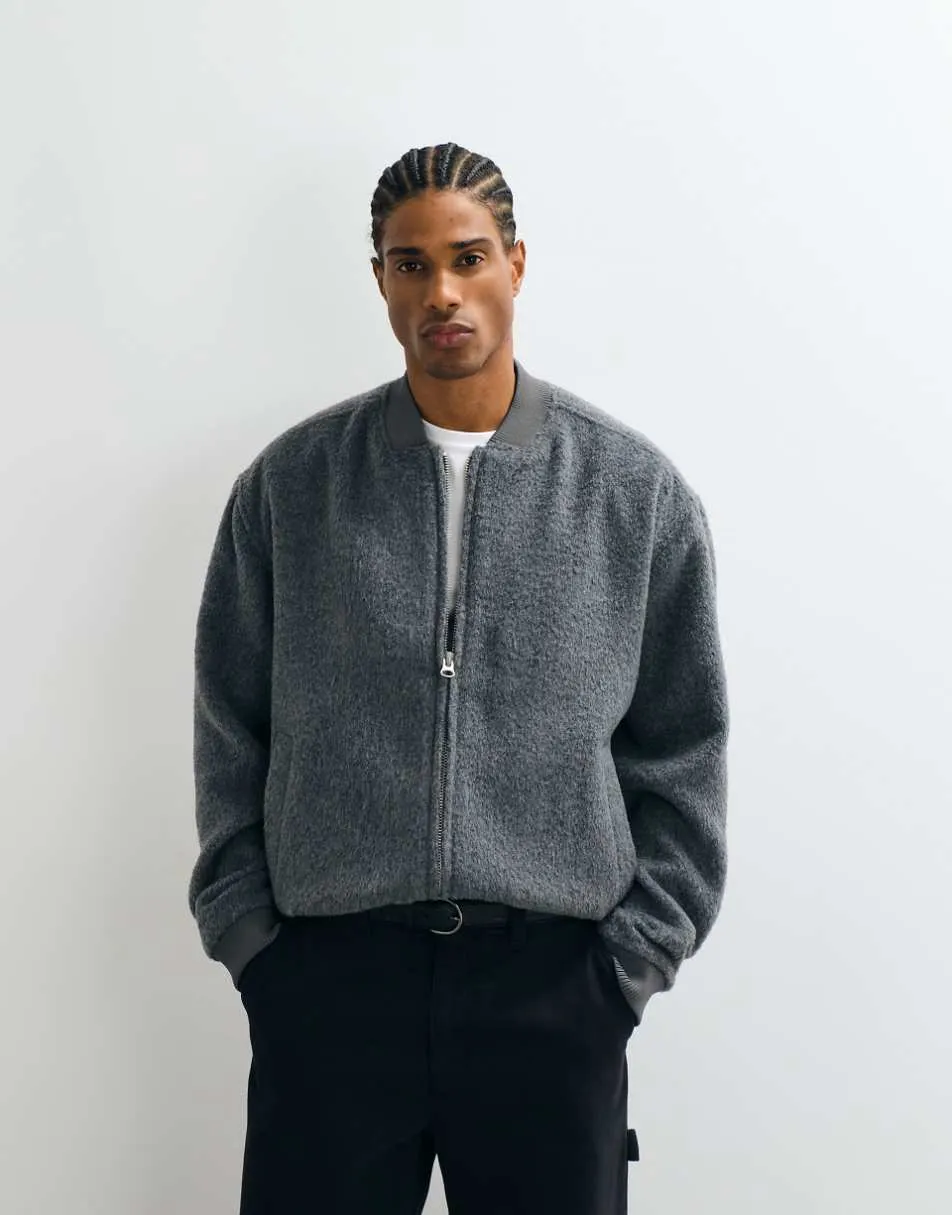 ASOS DESIGN oversized wool look bomber in grey