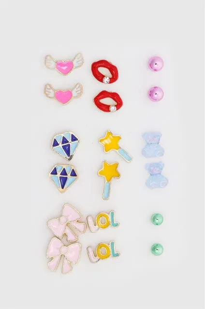 Kids set 9 oorbellen kleurrijk