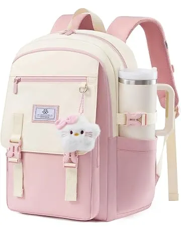 LOVEVOOK School Backpack for Teen Girls, Student Backpack Purse for 8-16 Teenage, 15.6 Inch Water-Resistant Back to School Backpacks, Cute Kid Bookbag With Charm, Large College Travel Daypack Gift