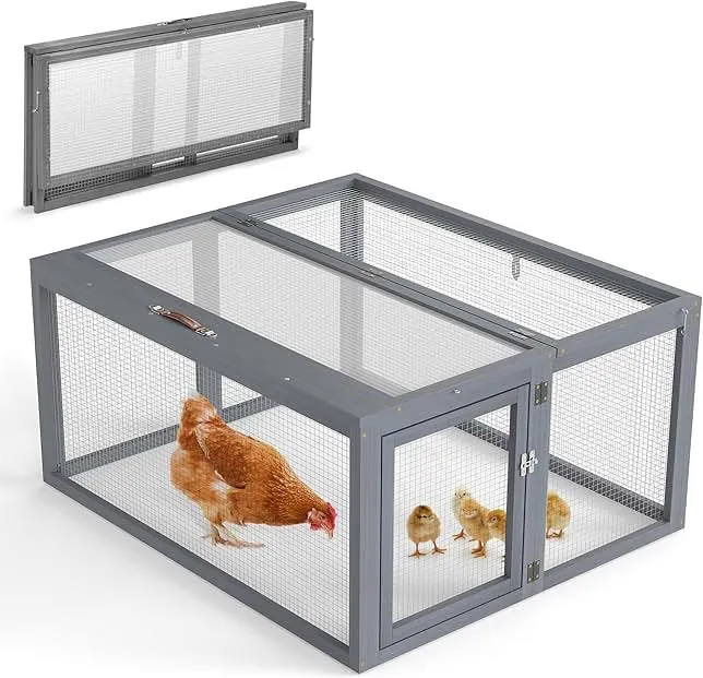 COZIWOW Chicken Coop Run Rabbit Hutch, Portable Chicken Cage Pens with Top & Side Opening Doors, Folding Wooden Chicken Coop, Outdoor Indoor…
