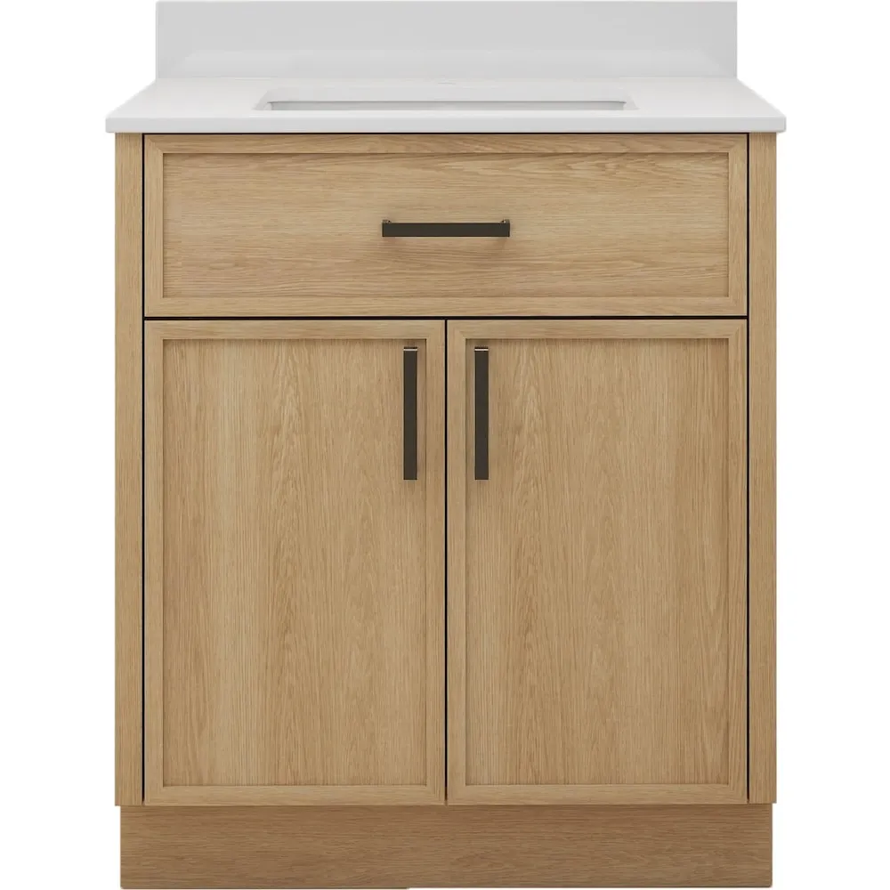 Glacier Bay Delancey 30in.W X 20in.D X34in.H Vanity in Light Oak With Engineered Top