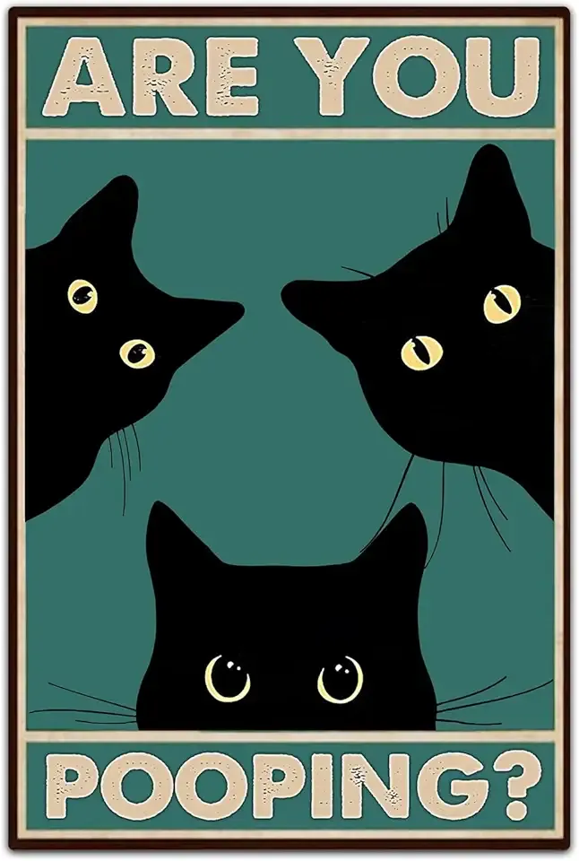 Funny Black Cat Wall Art - "Are You Pooping?" Vintage Bathroom Decor Poster - Retro Gothic Home Decor for Apartment or House, 8 x 12 Inch (918)
