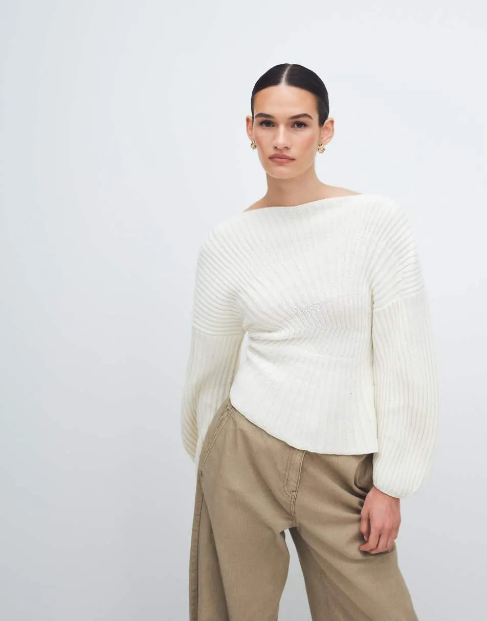 ASOS DESIGN knitted cinched pleated jumper in ecru