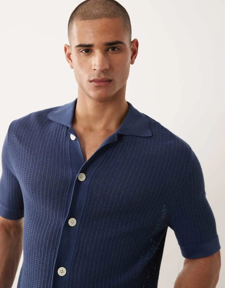 Selected knitted button cardigan in dark blue