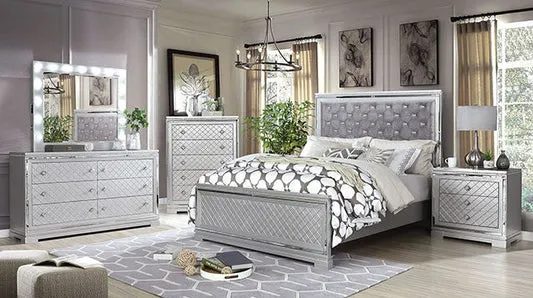 Furniture Of America Belleterre Silver 4pc Bedroom Set With Queen Bed