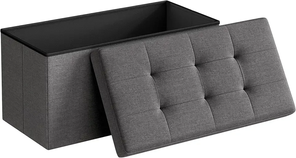 MAZIE Collection - 30 Inches Folding Storage Ottoman Bench, Ottoman Foot Rest, End of Bed Bench, Storage Chest, Load 660 lb, for Living Room, Bedroom, Entryway, Dark Gray ULSF47K