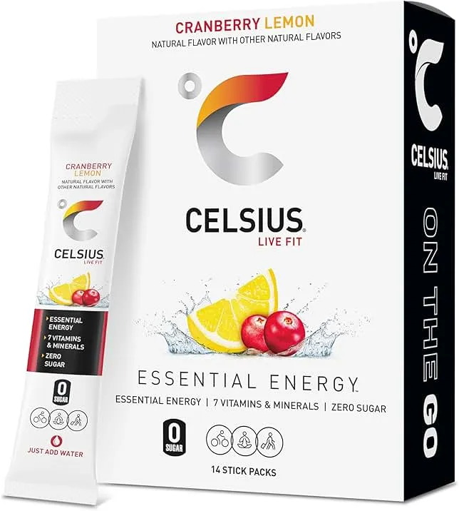 CELSIUS On The Go Cranberry Lemon, Sugar Free Energy Drink Mix (14 Sticks per Pack)
