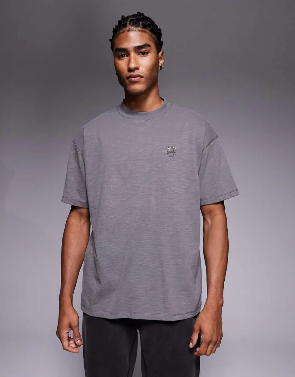 Good For Nothing oversized t-shirt in dark grey with emblem logo print