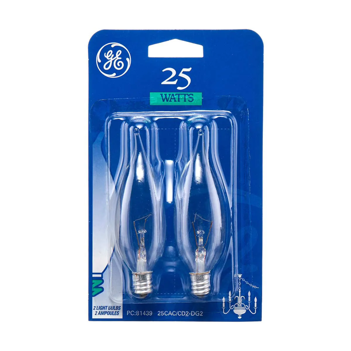 GE 25 Watt Small Candle Bulb, 2 ct