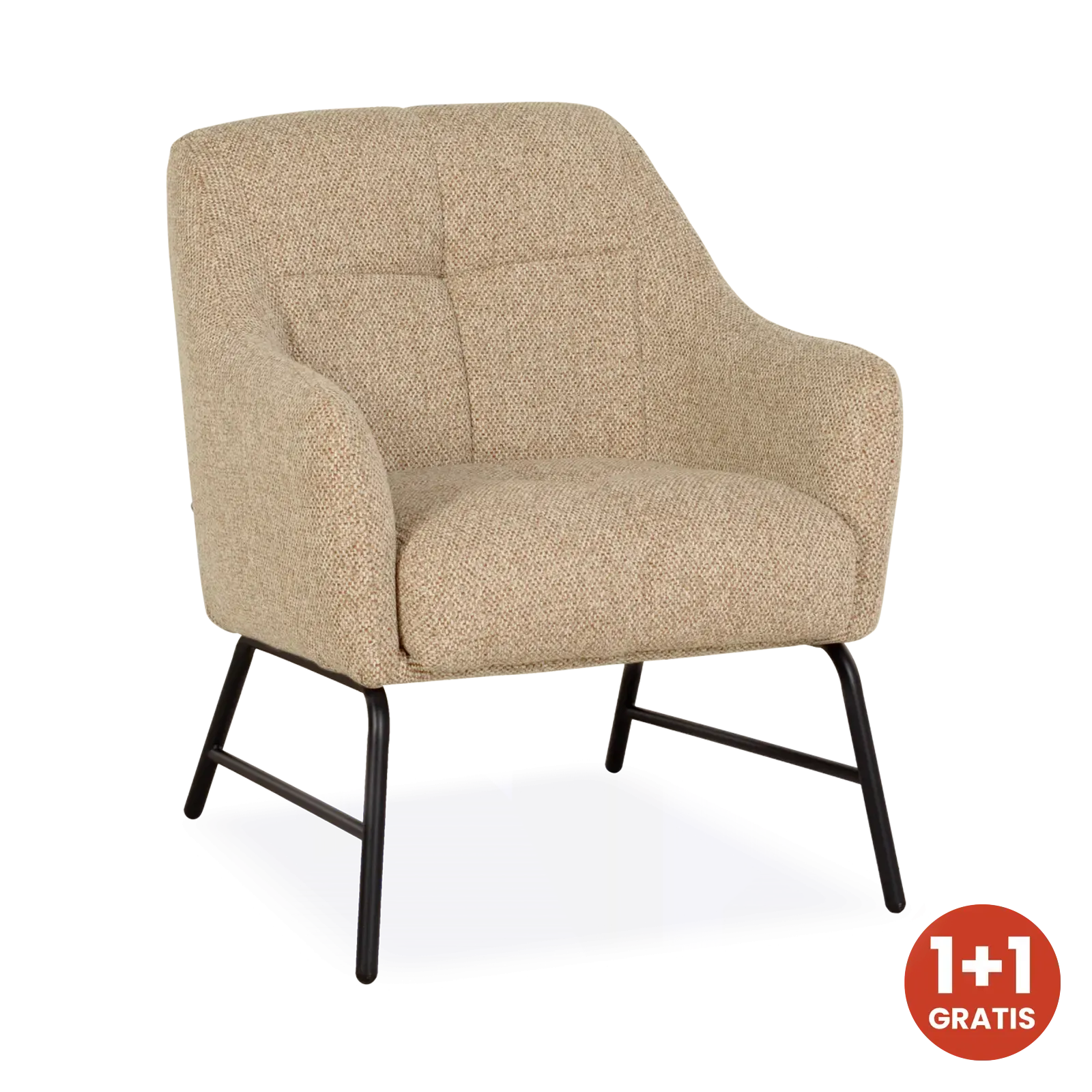 Fauteuil Malibu - stof Cayenne Beige - pocketvering - poot zwart