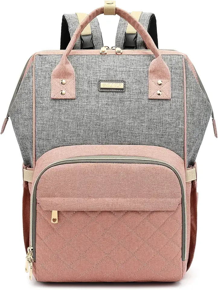 Diaper Bag Backpack, Diaper Bags for Baby Girls Boys, Baby Bags for Moms Dads, Nappy Changing Bag with Insulated Pockets,Multi-functional Waterproof Backpack with Stroller straps-Pink