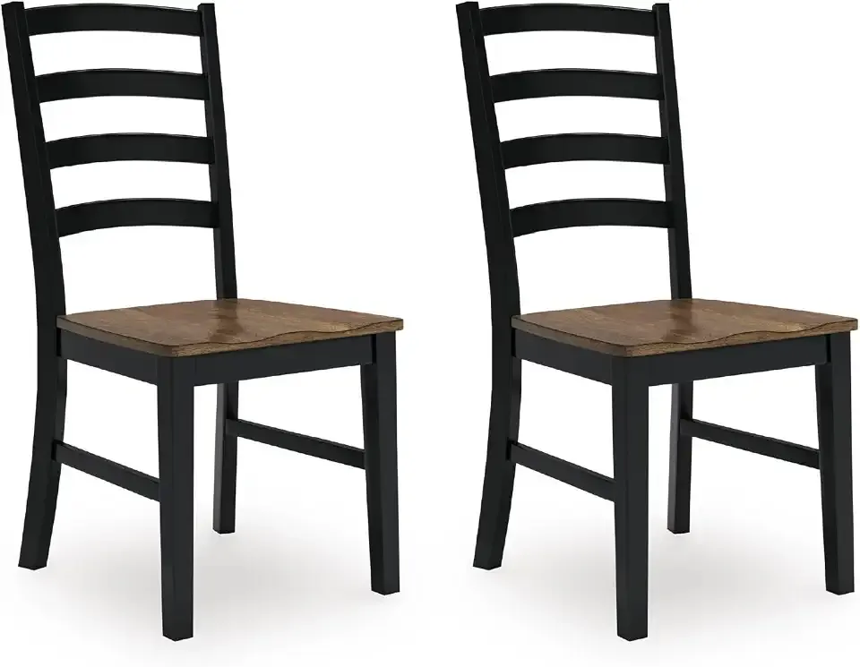 Signature Design by Ashley Wildenauer Dining Chairs Set of 2, Modern Ladderback Dining Chairs with Solid Wood Frame, Two-Tone Finish, Contoured Seat, Black/Brown