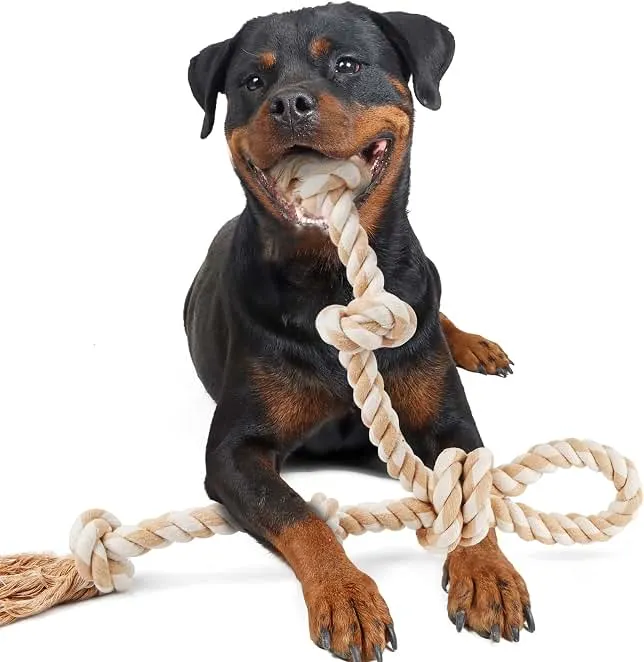 Fida Dog Rope Toys for Large Dogs, Tough Tug of War Dog Toys | Natural Cotton Chew Toys, Heavy Duty Pull Rope for Tug of War and Interactive Play, 5 Knots with a Handle, Teeth Cleaning
