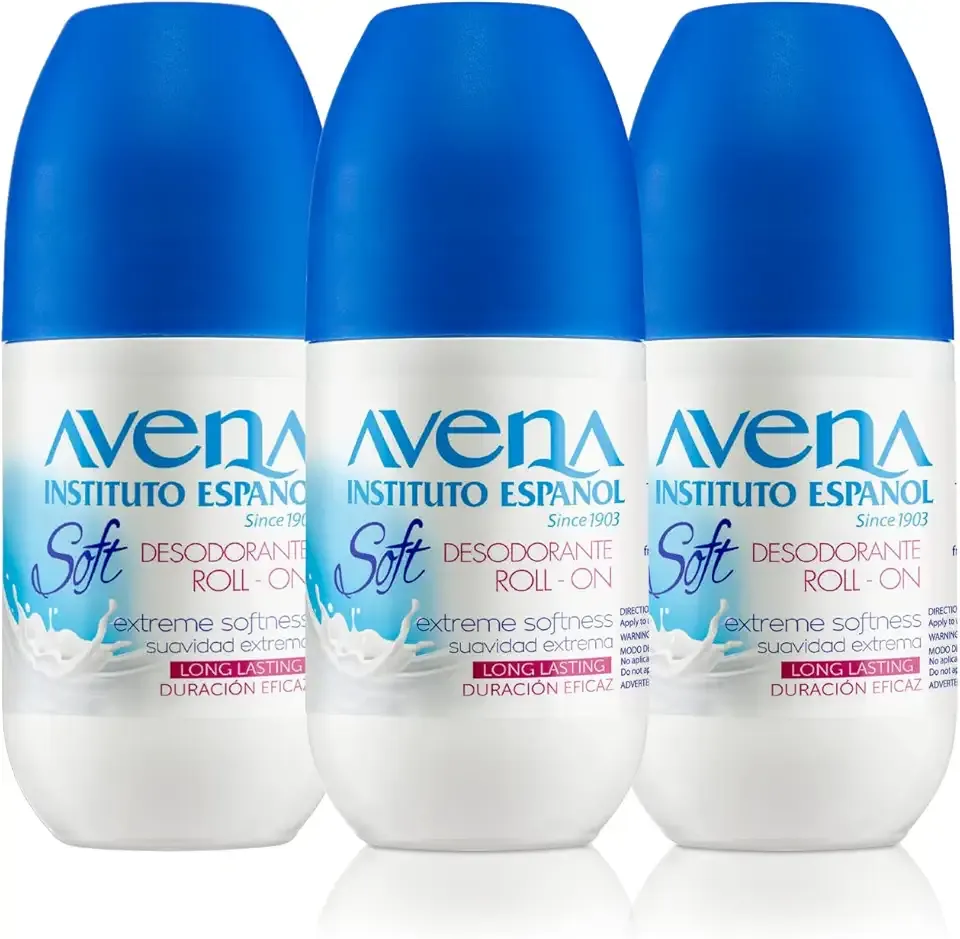 Avena Instituto Espanol Deodorant Roll-On Soft, Extreme Softeness, Long-Lasting, Non-Alcohol, 3-pack Of 2.5 Fo each, 3 Bottles