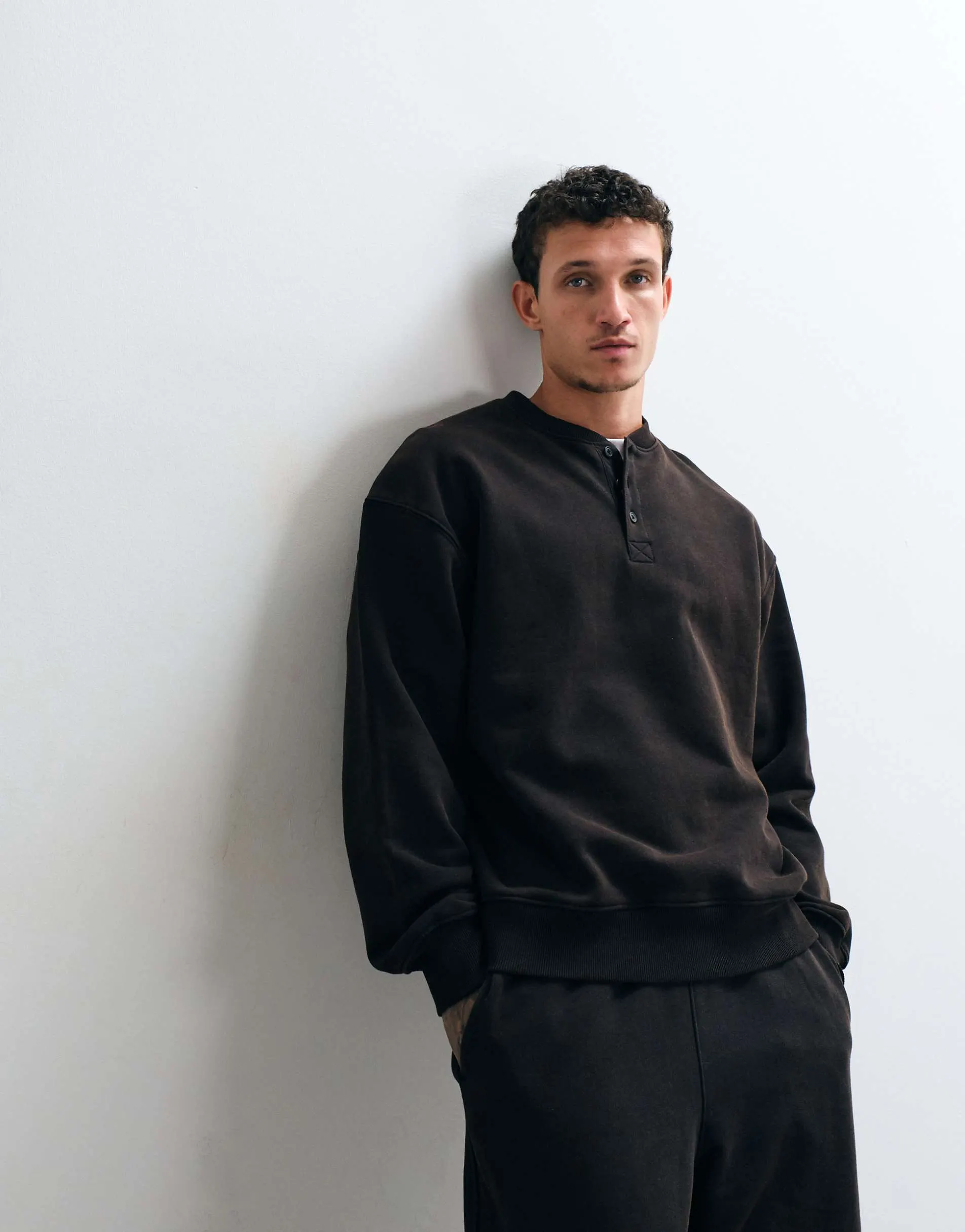 ASOS DESIGN premium heavyweight oversized washed henley in Black