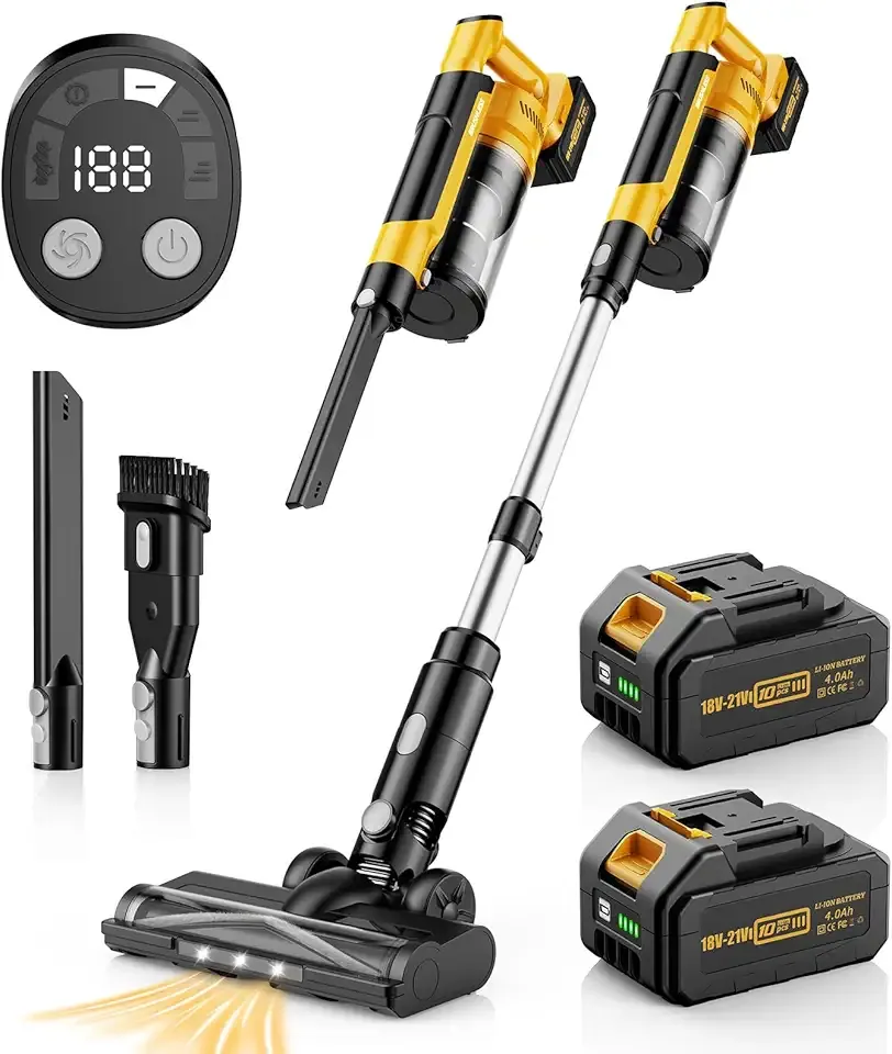 qimedo V1 Cordless Vacuum with Extra 8000mAh Battery, 700W Brushless Vacuum Cleaners for Home, 6 in 1 Electric Stick Vacuum withwith Hepa Filter, Best Cordless Vacuum for Pet Hair/Hardwood Floor