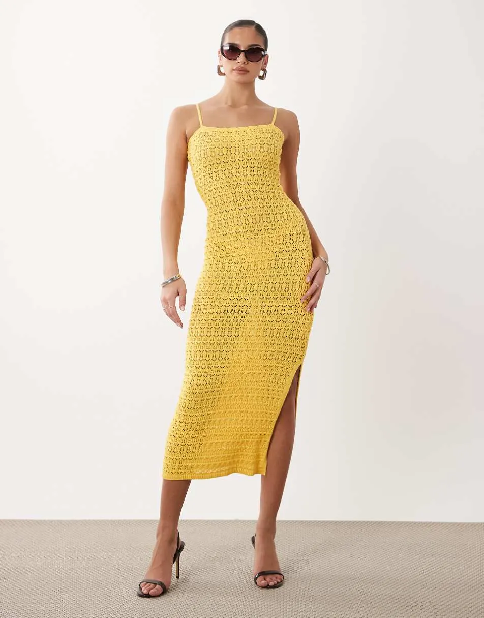 Gina Tricot strappy crochet summer maxi dress in yellow