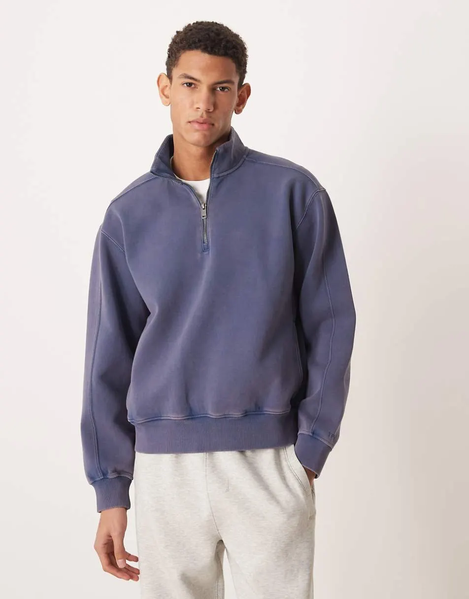 Abercrombie & Fitch YPB 3/4 zip sweatshirt in dark washed blue