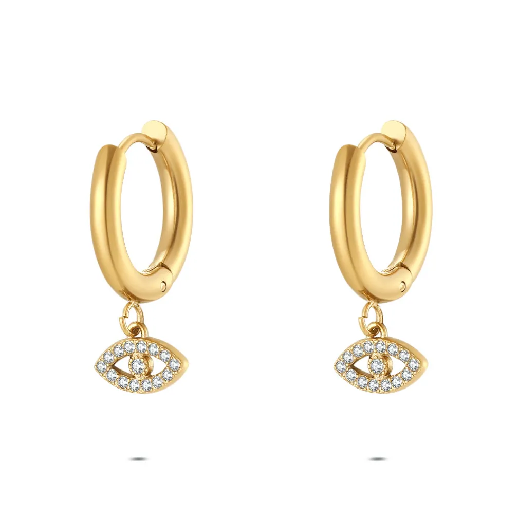 Oorbel in edelstaal, oog met zirkonia