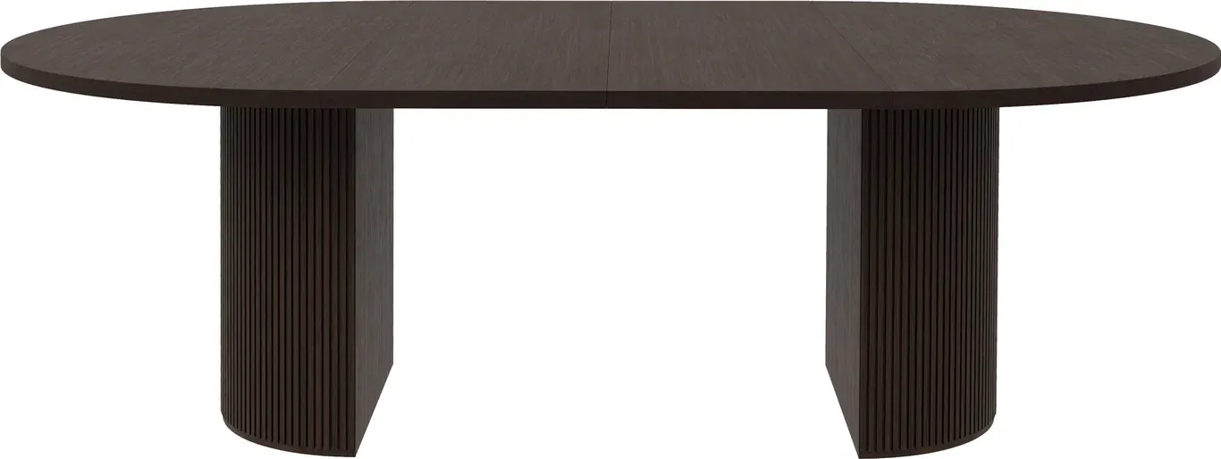 Linea spisebord rundt Ø 138 cm m/uttrekk for opptil 4 plater, mocca oljet, spilesokkel