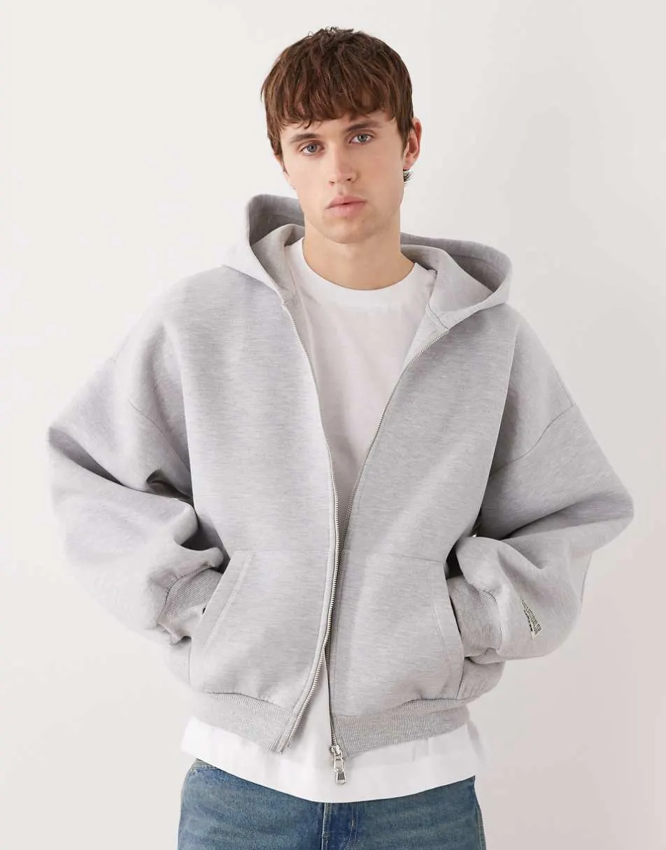 COLLUSION zip through heavyweight boxy hoodie in grey