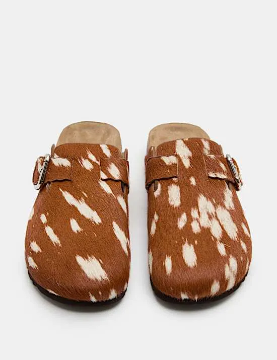 Leather Hair On Animal Print Clogs
