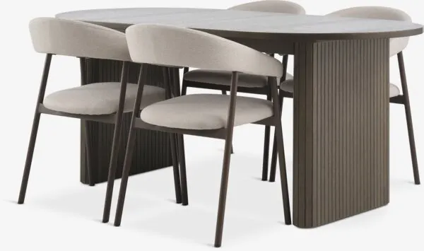LYNGVIG + EJSING LYNGVIG L180/260 donker eiken + 4 EJSING beige/donker eiken