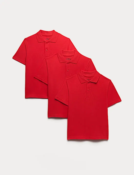 3 Pack Unisex Stain Resist School Polo Shirts (2-18 Yrs)