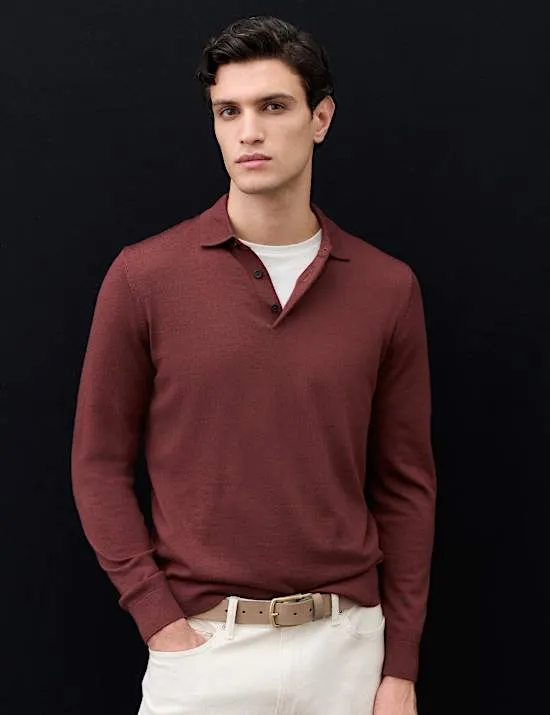Poloshirt aus reiner, extrafeiner Merinowolle