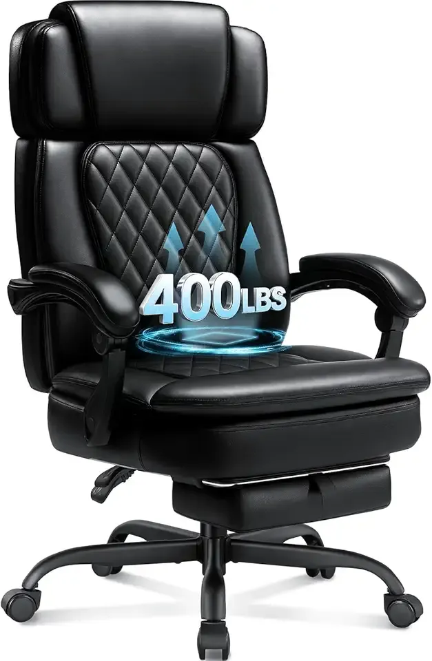 Executive High Back Home Office Chair with Foot Rest & Adjustable Headrest for Lower Back Pain Relief, Comfy Ergonomic Computer Desk Chair 400lb, Padded PU Leather Chair, Pocket Spring seat