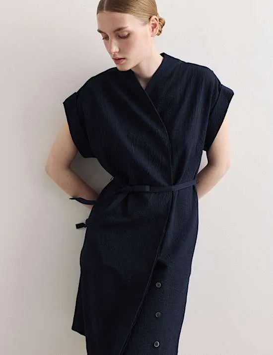 Cotton Rich Knee Length Wrap Dress