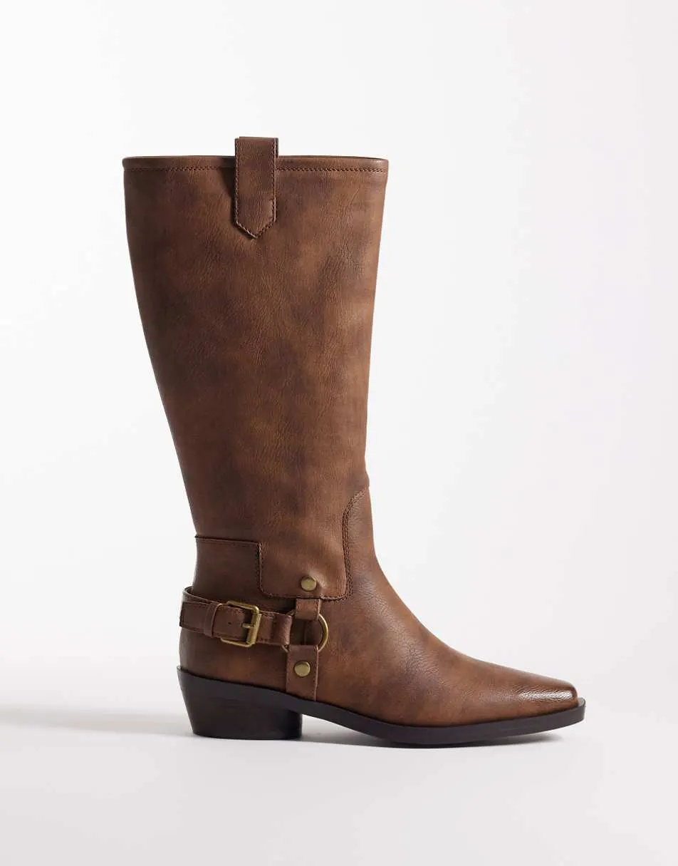 Glamorous western knee boots in brown