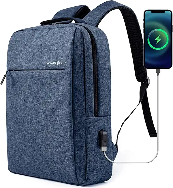 Victoriatourist Laptop Backpack, Business Slim Durable 17 Inch Laptops Travel Backpacks with USB Charging Port, Backpacks Bookbag Computer Work Bag Gifts for Men Women Fits Notebook (Blue)