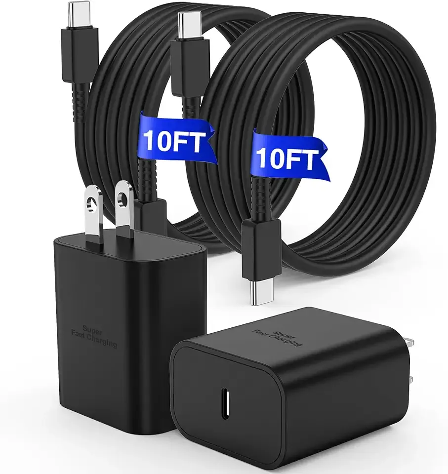 𝟐𝐏𝐚𝐜𝐤 45W Super Fast Charger Type C, for Samsung Galaxy S25 S24 Charger Block with 10FT Type C Charging Cord for Samsung Galaxy S25+ S24+/Ultra/S22/S21/S20, iPhone 17 Air/16/15 Pro,Pro Max,Plus