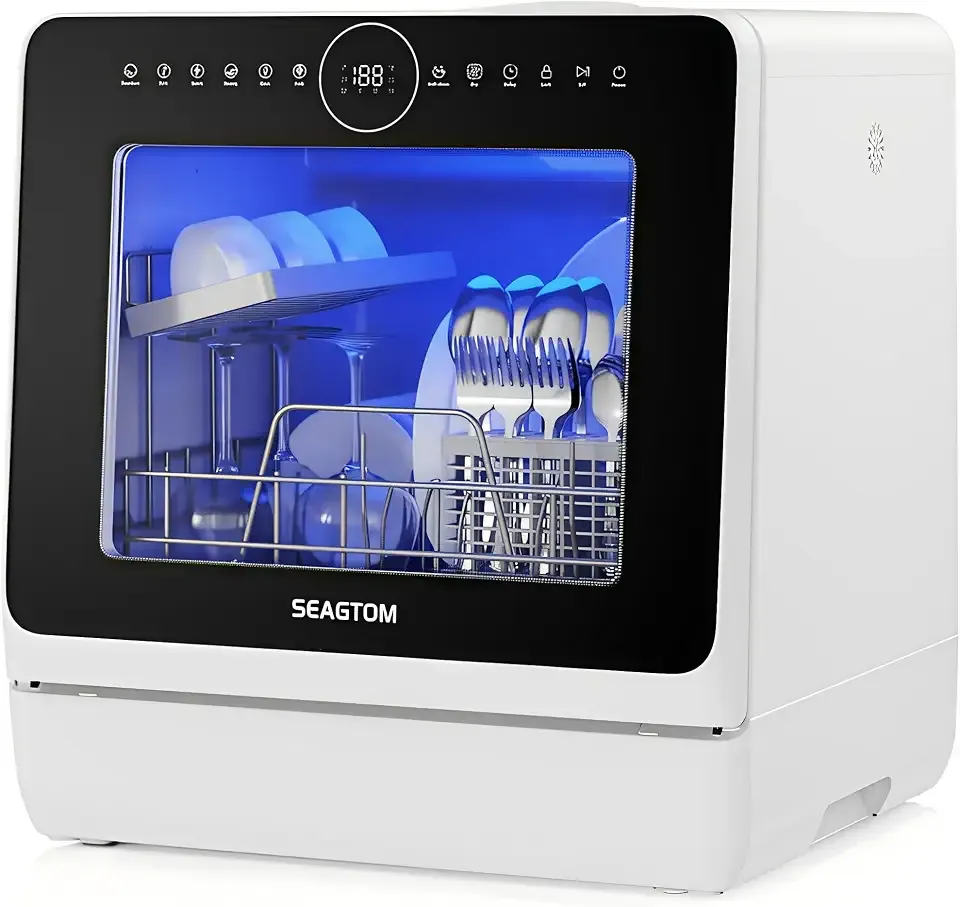 Countertop Dishwasher Water Tank 10 Programs Baby Care Mode Hot Air Drying | Built-in water tank or connection to home faucet, 3 place settings, down and upper spray arms, for small room, RV, appartment