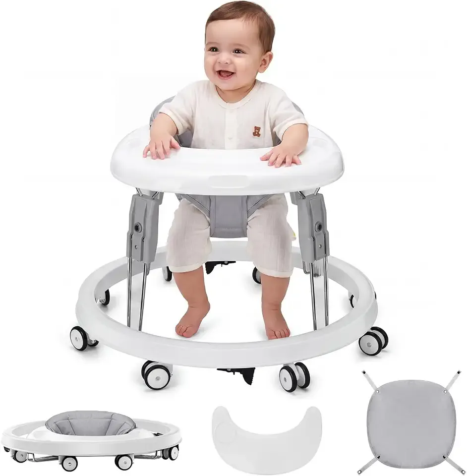 Baby Walker with Wheels, One-Touch Folding, Height Adjustment Baby Walkers