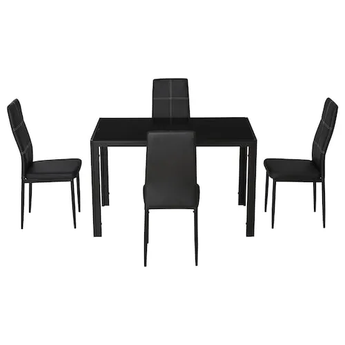 HOMCOM 5 Piece Dining Set Table and 4 Chairs Set for 4 Persons Kitchen Glasstop