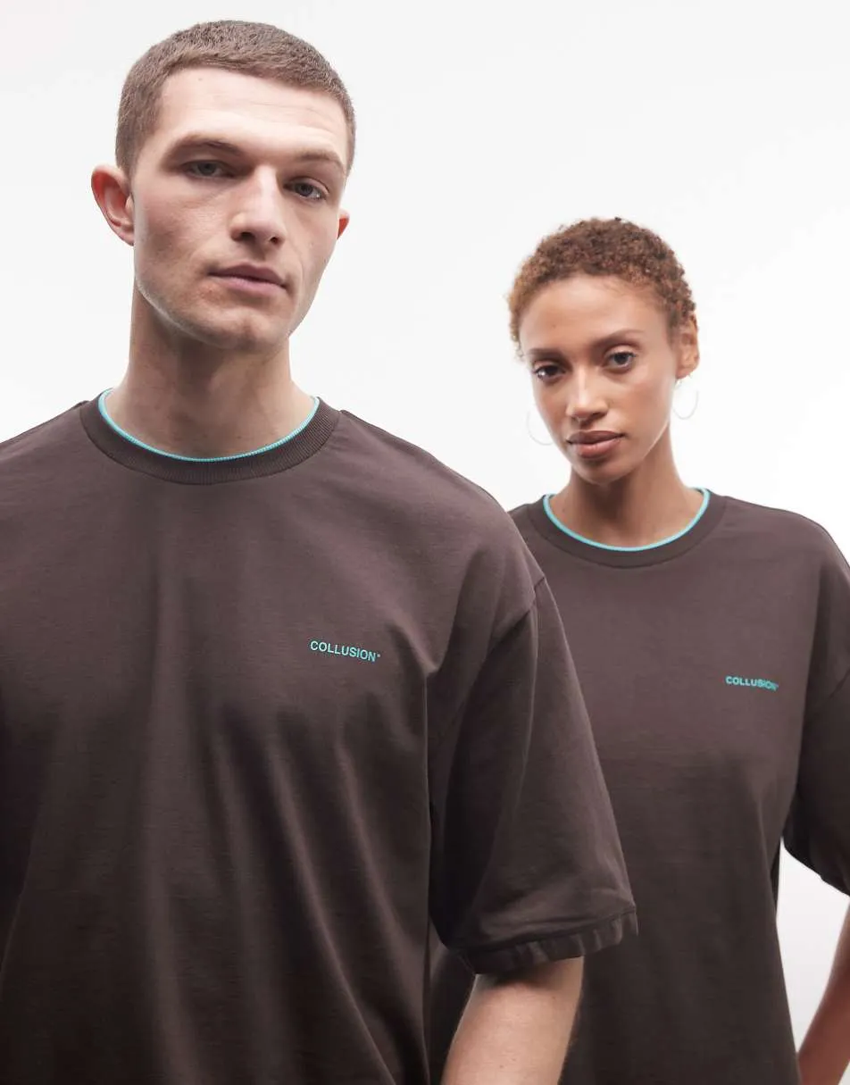 COLLUSION Unisex double layer boxy t-shirt in brown