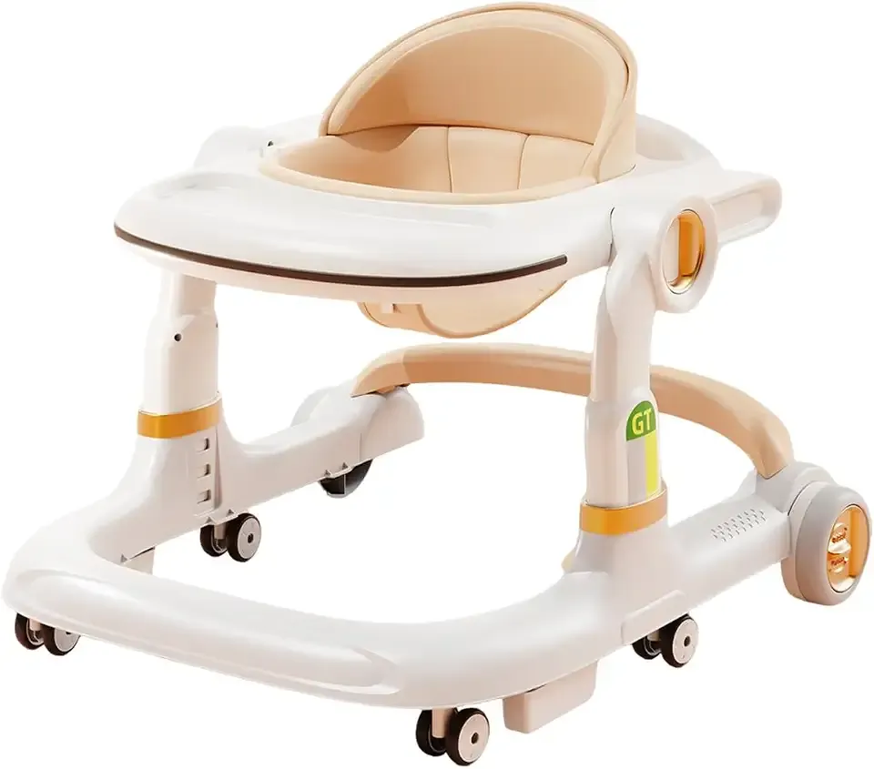 Baby Walker with 3 Level Adjustable Height, 2 Modes Toddler Walking Assistant Anti-Rollover Baby Walker with Brake & Speed Control Wheels, Baby Activity Walker for 6 Months+,Brown