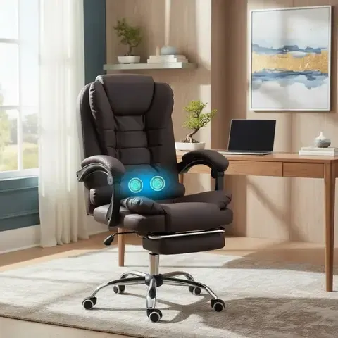 Silla Solana Ejecutiva Reclinable Con Masajeador Reposapies Silla De Oficina Cuero Giratorio-
