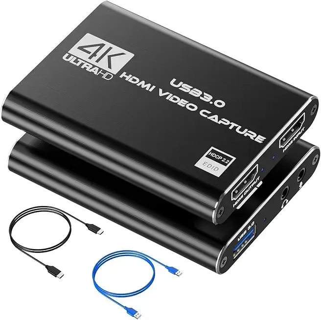 4K HDMI Capture Card for Streaming, Full HD 1080P 60FPS USB 3.0 Cam Link Game Audio Video Capture Card, Work with Camera/Nintendo Switch/Xbox/PS4/PS5/PC/OBS (Black)