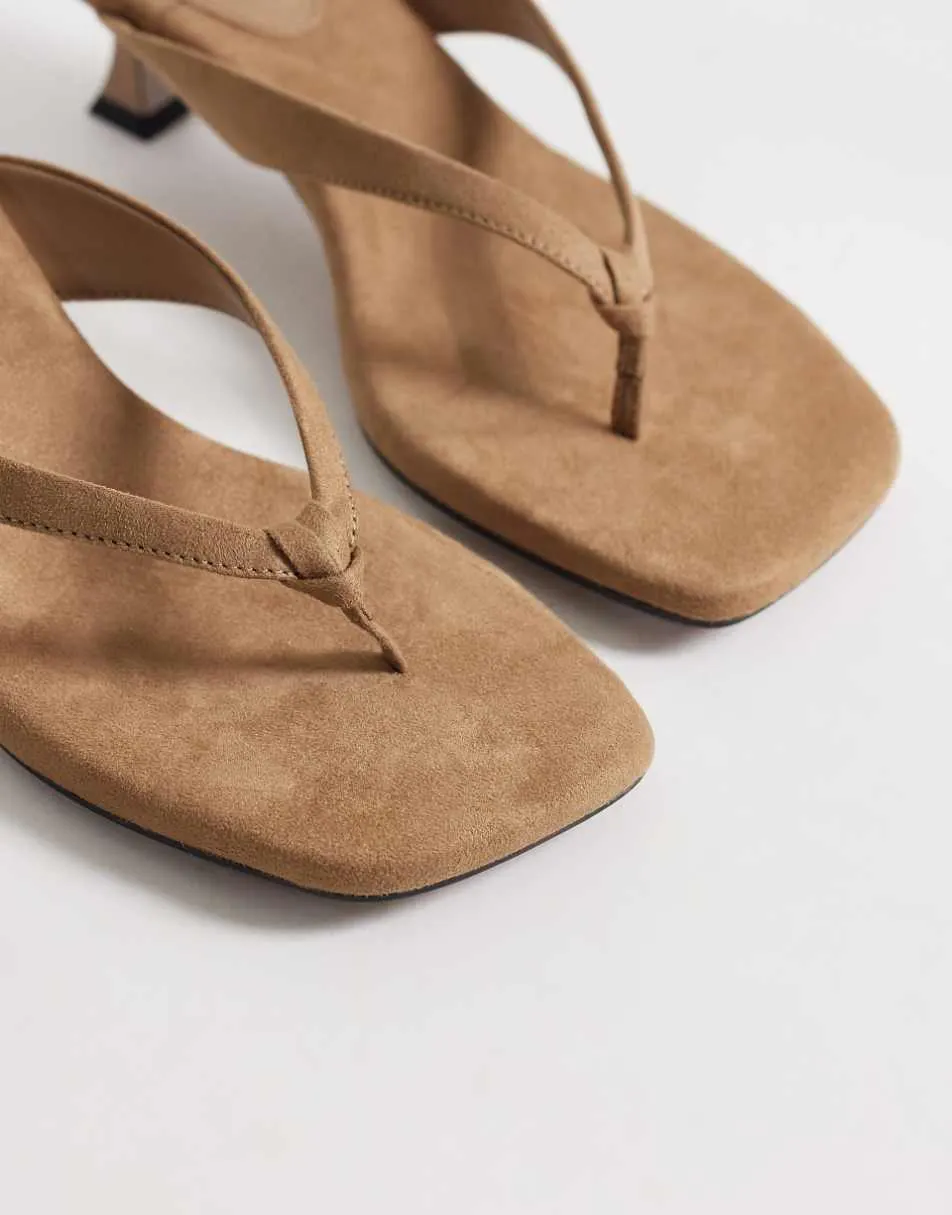 ASOS DESIGN Havana toe thong kitten heel sandals in taupe suedette