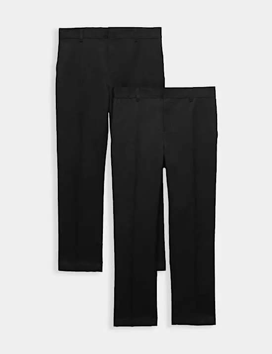 2 Pack Boys' Slim Leg School Trousers (2-18 Yrs)