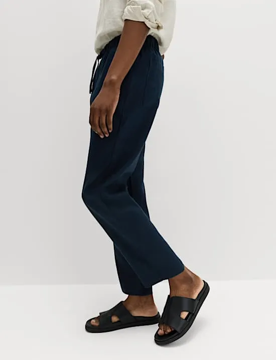 Loose Fit Pure Linen Elasticated Waist Trousers