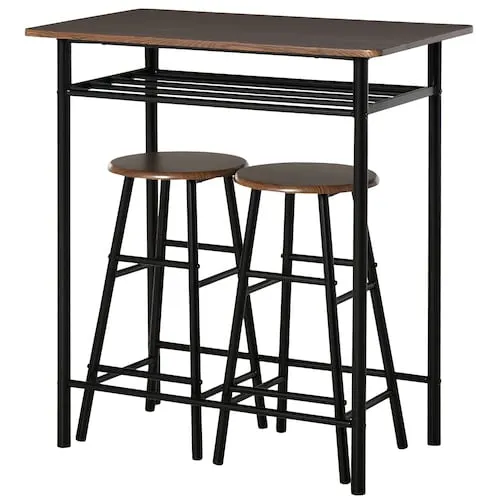 3-Piece Counter Height Table Chair Set with 2 Stool 1 Table Black Oak