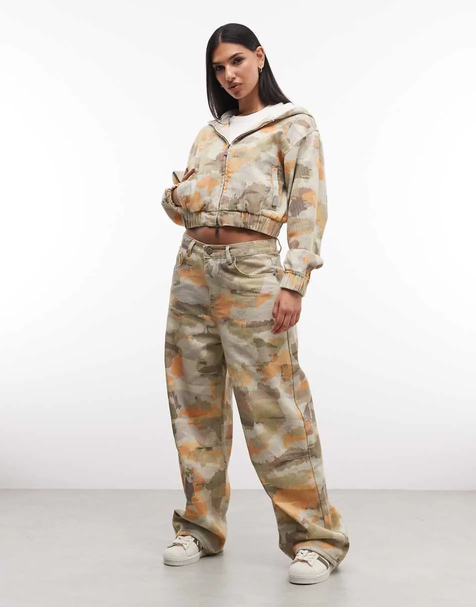 Liquor N Poker boxy denim jacket co-ord in vintage camo