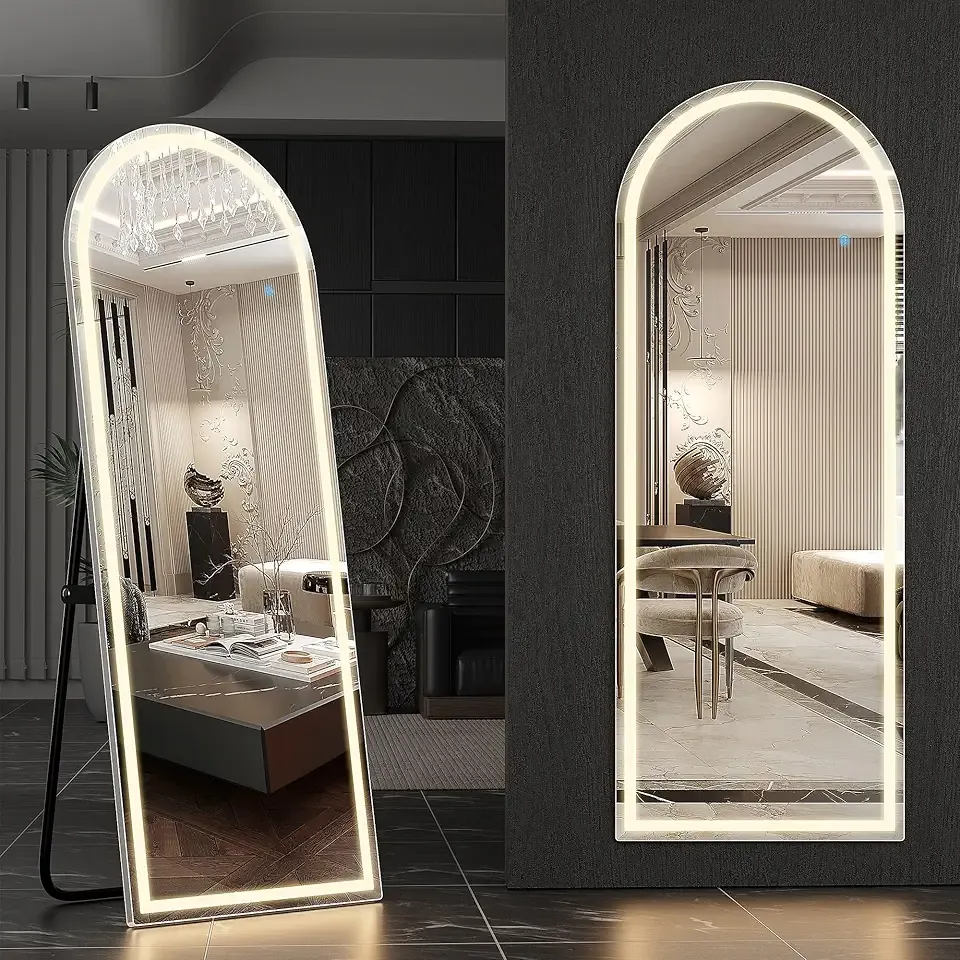 63"x20" Arched Full Length Mirror with LED Lights, Body Floor Mirror with Dimming & 3 Color Lighting, Mirror Full Length for Home Wall Decor, Tall Arch Aluminum Frame for Bedroom Cloakroom