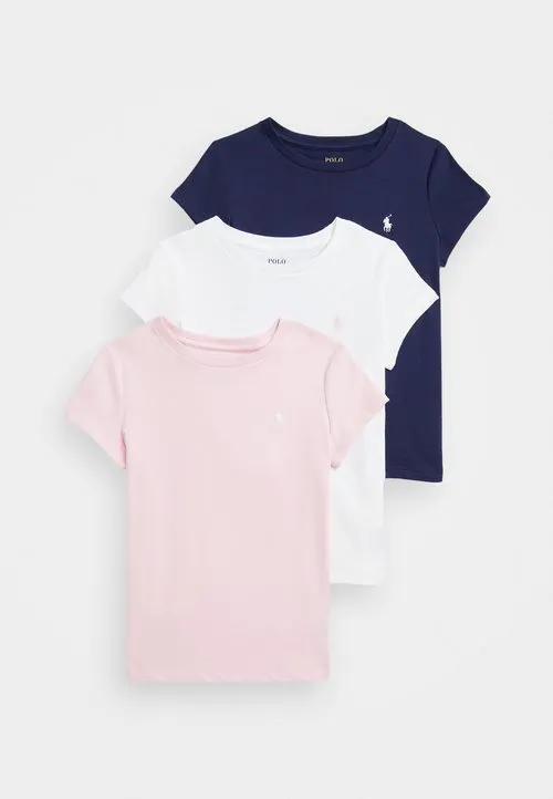 COTTON JERSEY CREWNECK TEE 3-PACK 7-14Y - T-shirts - white/hint of pink/newport navy