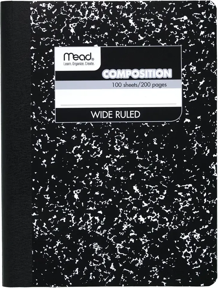 Mead Composition Notebook, Wide Ruled Paper, 7.5" x 9.75", 100 Sheets, Black Marble (09910)